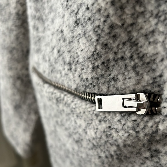 Black Tape Mid Length Jacket Black, White Soft Fuzzy Material Front Zip Pockets - Picture 3 of 9